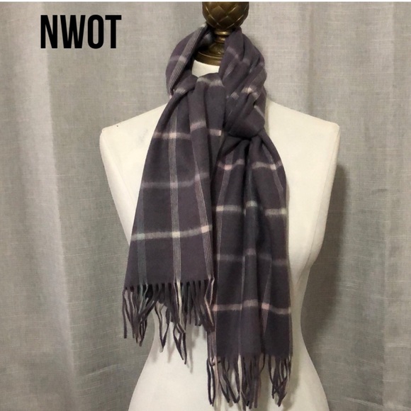 NWOT-Scarf-Pale Pink/Blue/Lilac/Gray Plaid-Soft-12x47 - Picture 1 of 10